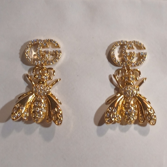 Authentic Vintage Gucci GG Logo Crystal Bee Earrings - Picture 13 of 16